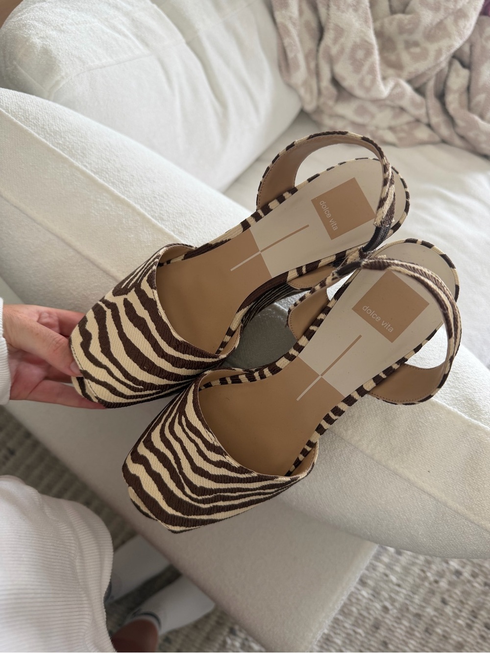 Dolce Vita Brown and White Zebra Print Slingback Mules